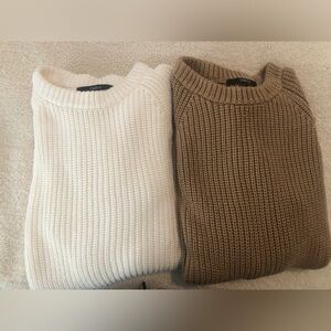 Quince Crewneck Sweater Pair — Cream and Brown